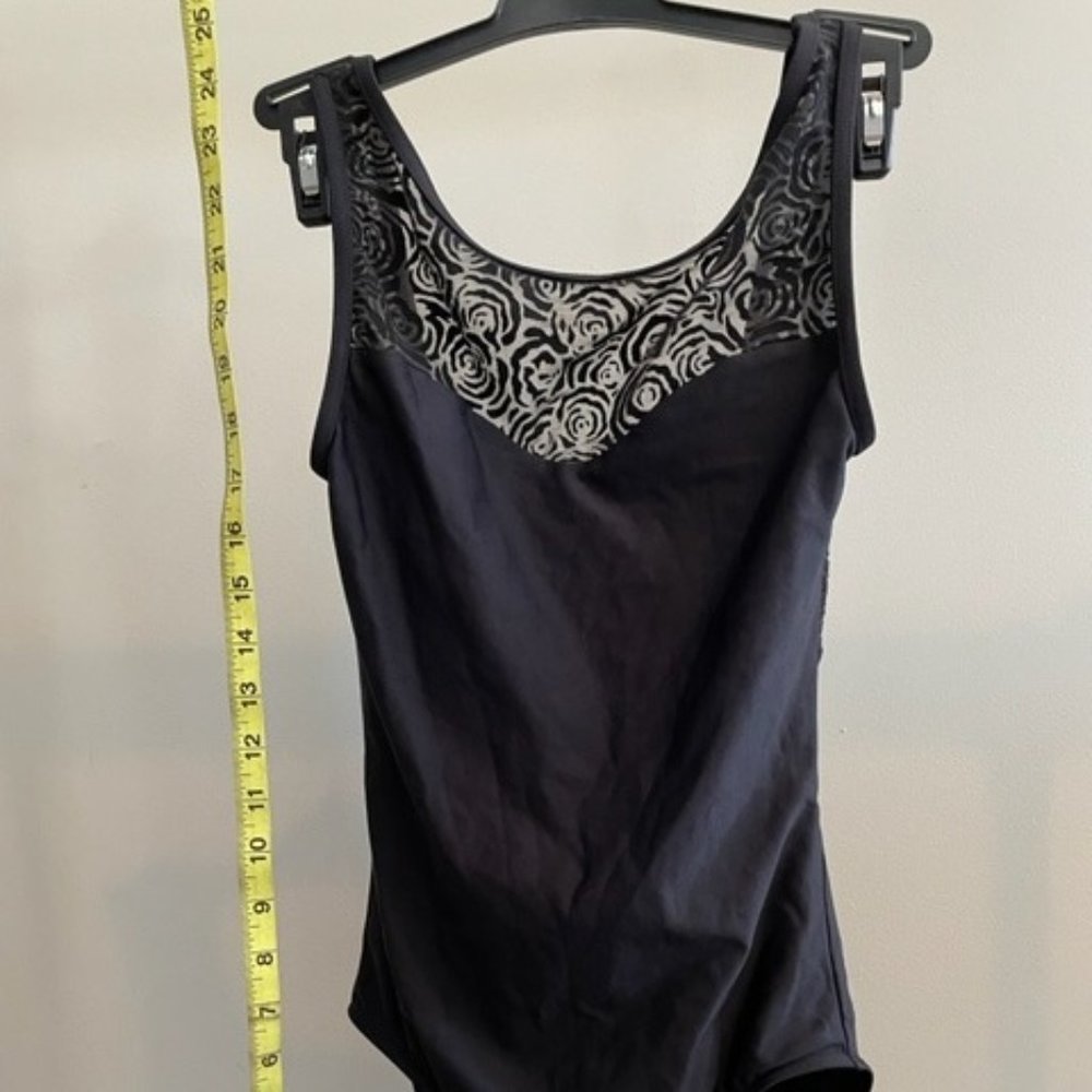 Wear Moi black lace, floral leotard